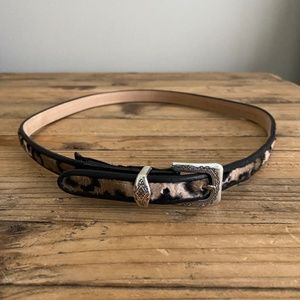 Brighton Vintage Leather Faux Cheetah Fur Silver Buckle 32